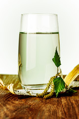 Birch sap on table