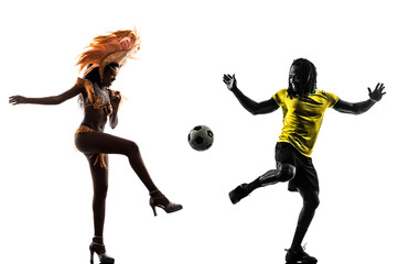 two Brazilians soccer football player Samba dancer silhouette