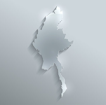 Burma Myanmar map flag glass card paper 3D raster
