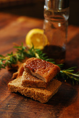 Rye bread on cutting board