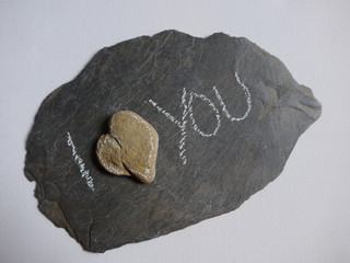 I love you - stone heart on a slate plate - picture