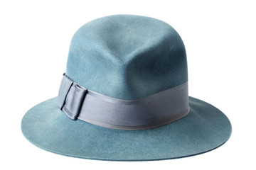 blue male felt hat isolated on white background
