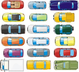 set of  top view cars