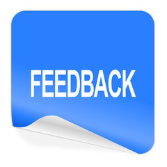 feedback blue sticker icon