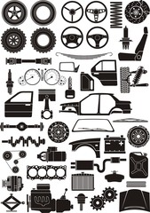 car parts silhouette set