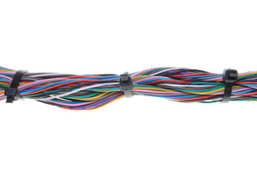 Computer cables with cable ties isolated on white background © salita2010