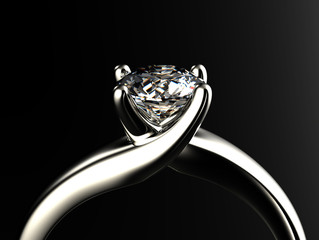 Ring with diamond isolated on gray background