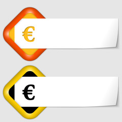 set of two icons with paper on note and euro sign