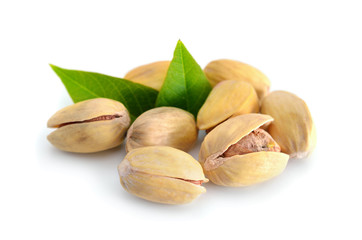 Pistachios isolated on white background.