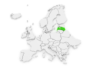 Map of Europe and Latvia.