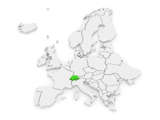 Map of Europe and Switzerland.