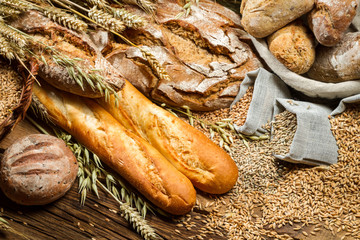 Various types of bread in a baker pantry