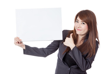 Asian businesswoman  thumbs-up with a blank sign
