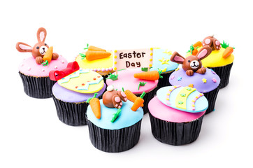 Easter cupcakes isolated white background