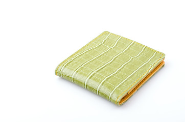 Green leather wallet isolated white background