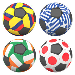 Obraz premium 3D soccer balls with group C teams flags, Football Brazil 2014.