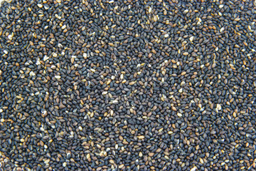 Black sesame seeds in close up shot