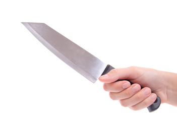 Knife in a hand. Isolated on a white background.