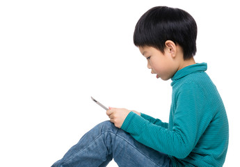 Asian boy using tablet computer