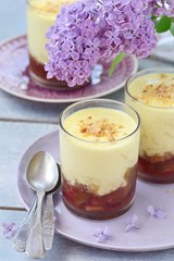 rhubarb dessert with creme anglaise