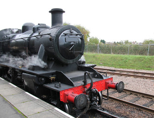 A Powerful Vintage Black Steam Train Engine.