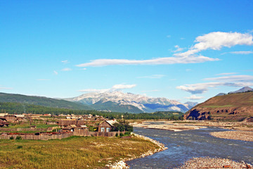 Traditional wooden village in Russian Siberia