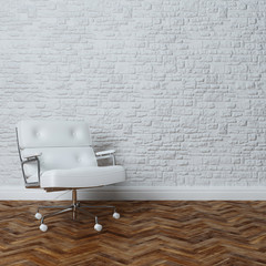 White Brick Wall Office Inteior Leather Armchair