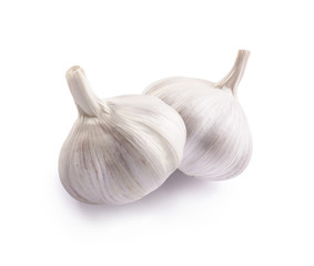 Two garlic heads isolated on white background