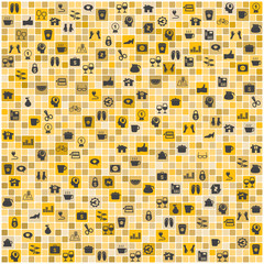 Wallpaper design with universal icons in square tiles pattern, v
