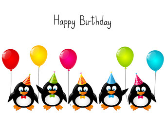 Funny penguins with color balloons