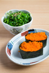 Sushi and wakame salad