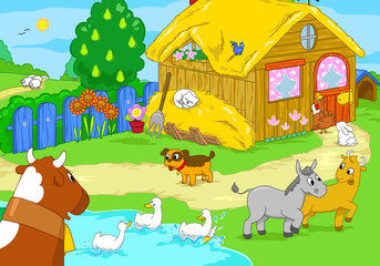 Cartoon farm animals. Cute illustration for kids
