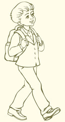 Vector drawing. Schoolboy goes to school