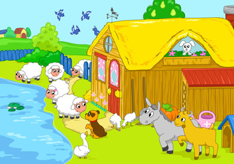 Obraz na płótnie Canvas Cute funny animals in a farm
