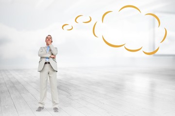 Composite image of thinking businessman with thought bubble