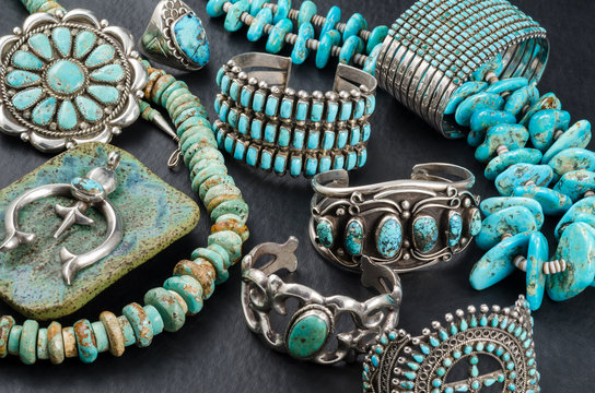 Collection of Vintage Turquoise and Silver Jewelry.
