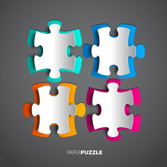 Four colorful Paper puzzle on white background - vector illustra