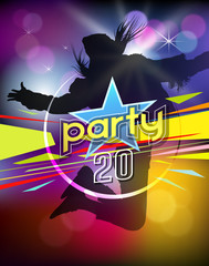Obraz premium Girl jumping colorful party holiday background