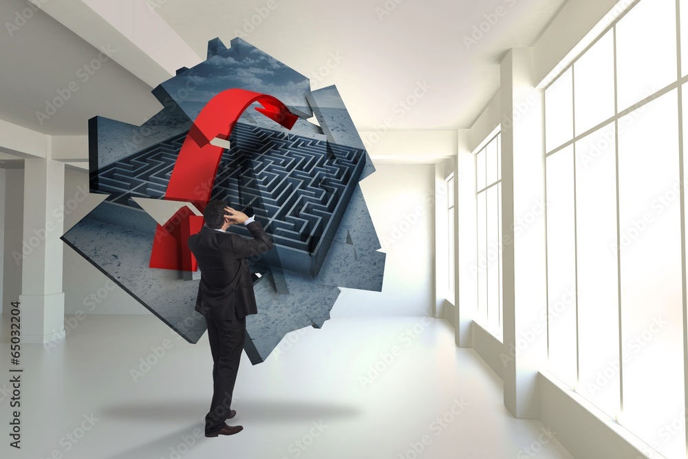Poster composite image of stressed businessman with hands on head