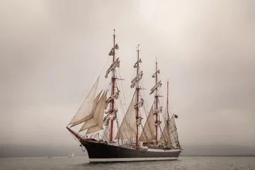 Fotobehang Oud schip zeilend in de zee © dechevm