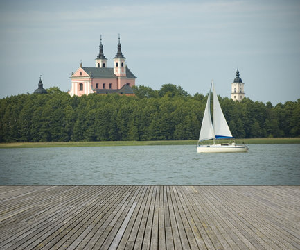 Wooden jetty and yacht