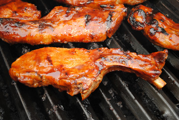 Close-Up of Ribs Grilling on a Hot Summer Day