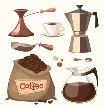 Coffee objects. Vector image