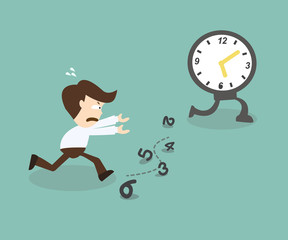Business man run follow the clock