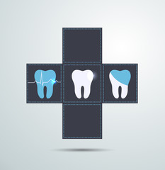 Tooth icons, caries and treatment symbols. Beautiful light blue
