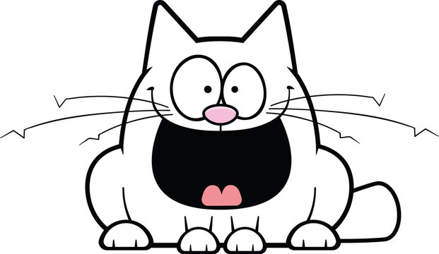 Happy White Cartoon Cat