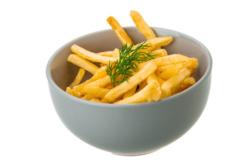 French fries on white background