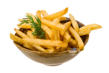 French fries on white background