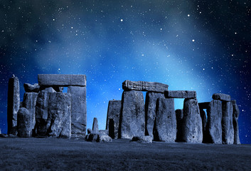 Historical monument Stonehenge in night,England, UK - obrazy, fototapety, plakaty