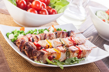 Grilled shashlik with vegetables